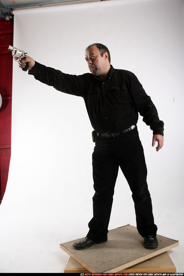 Man Old Chubby White Fighting with gun Standing poses Casual