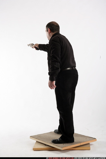 Man Old Chubby White Fighting with gun Standing poses Casual