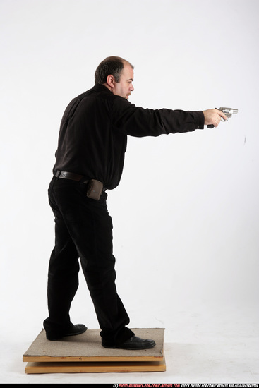 Man Old Chubby White Fighting with gun Standing poses Casual