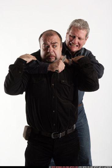 Old Chubby White Fighting with knife Standing poses Casual Men