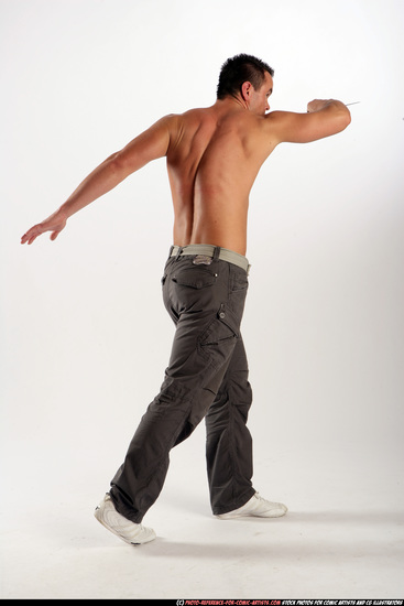 Man Adult Athletic White Fighting with knife Moving poses Pants