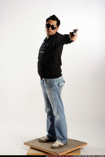 Man Adult Average Black Fighting with gun Standing poses Sportswear