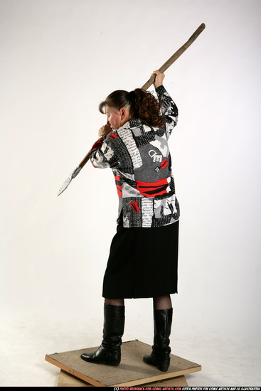 Woman Old Average White Fighting with spear Standing poses Casual