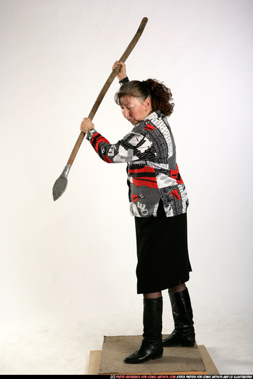 Woman Old Average White Fighting with spear Standing poses Casual