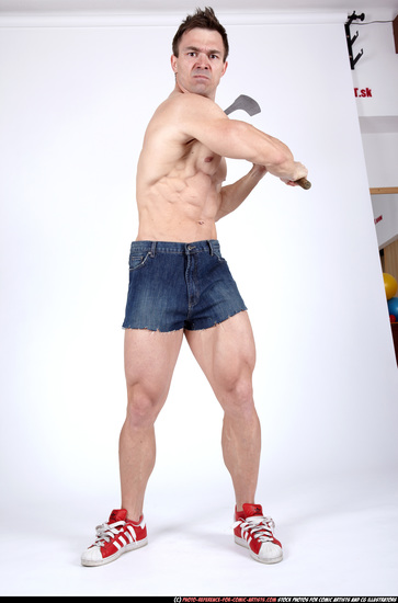 Man Adult Muscular White Fighting with sword Standing poses Underwear