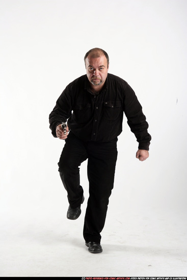 Man Old Chubby White Fighting with gun Standing poses Casual