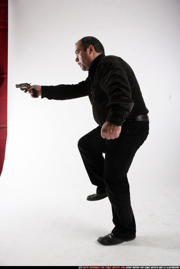 Man Old Chubby White Fighting with gun Standing poses Casual