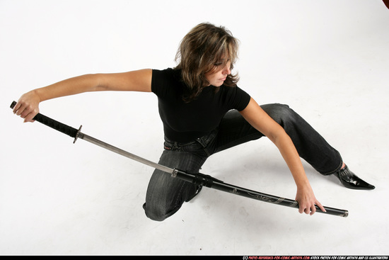 Woman Adult Average White Martial art Kneeling poses Casual