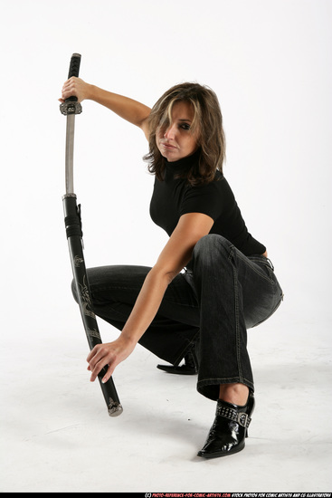 Woman Adult Average White Martial art Kneeling poses Casual