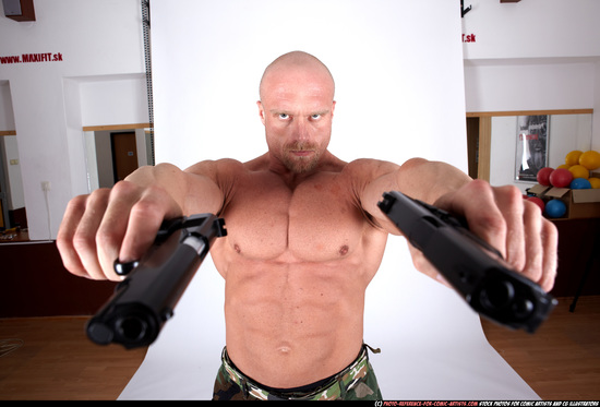 Man Adult Muscular White Fighting with gun Standing poses Army
