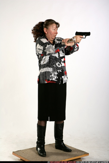 Woman Old Average White Fighting with gun Sitting poses Casual