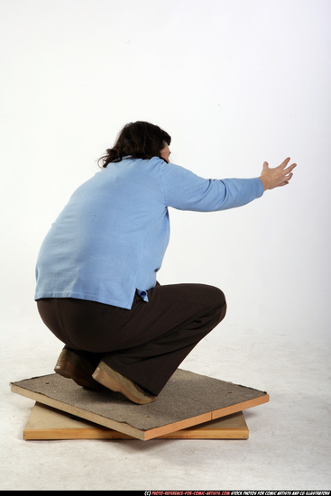 Woman Old Chubby White Martial art Kneeling poses Casual