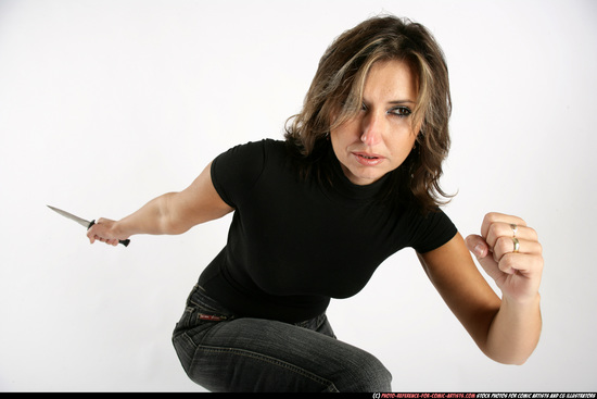 Woman Adult Athletic White Fighting with knife Standing poses Casual