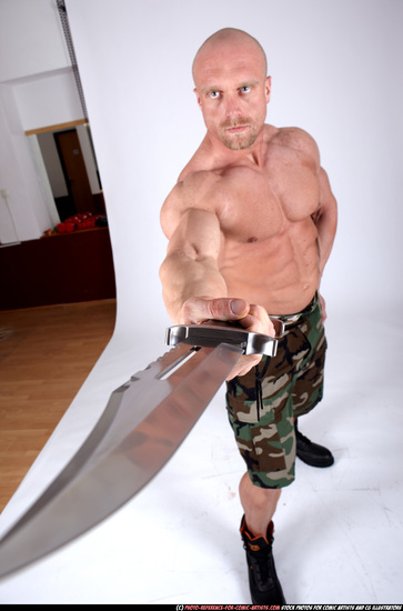 Man Adult Muscular White Fighting with knife Standing poses Army