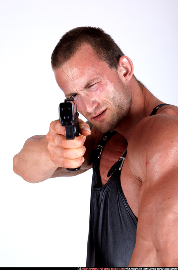 Man Adult Muscular White Fighting with gun Standing poses Casual