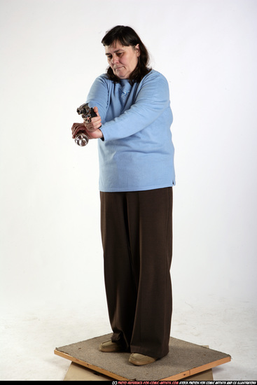 Woman Old Chubby White Fighting with gun Standing poses Casual