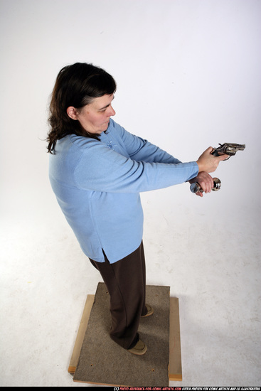 Woman Old Chubby White Fighting with gun Standing poses Casual