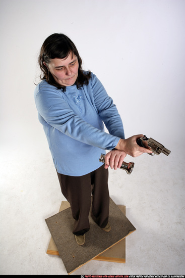 Woman Old Chubby White Fighting with gun Standing poses Casual