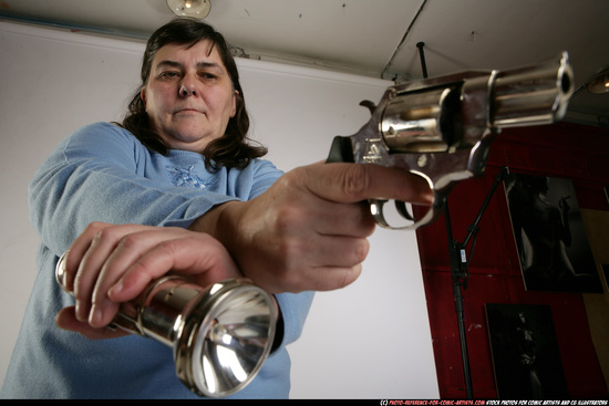 Woman Old Chubby White Fighting with gun Standing poses Casual