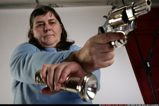 Woman Old Chubby White Fighting with gun Standing poses Casual