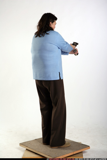 Woman Old Chubby White Fighting with gun Standing poses Casual