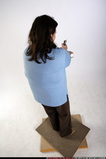 Woman Old Chubby White Fighting with gun Standing poses Casual