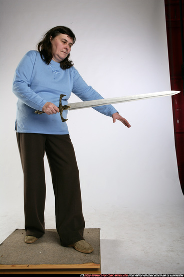 Woman Old Chubby White Fighting with sword Standing poses Casual