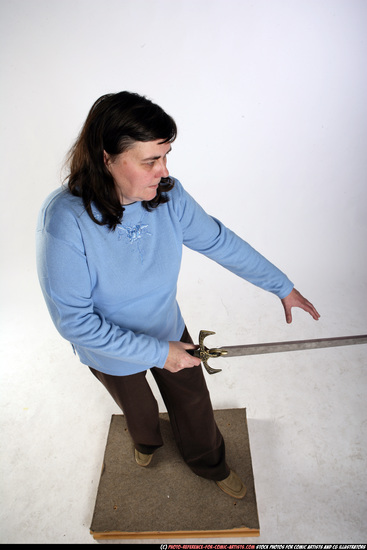 Woman Old Chubby White Fighting with sword Standing poses Casual