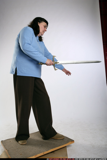 Woman Old Chubby White Fighting with sword Standing poses Casual