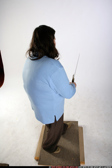 Woman Old Chubby White Fighting with sword Standing poses Casual