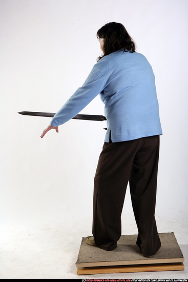 Woman Old Chubby White Fighting with sword Standing poses Casual