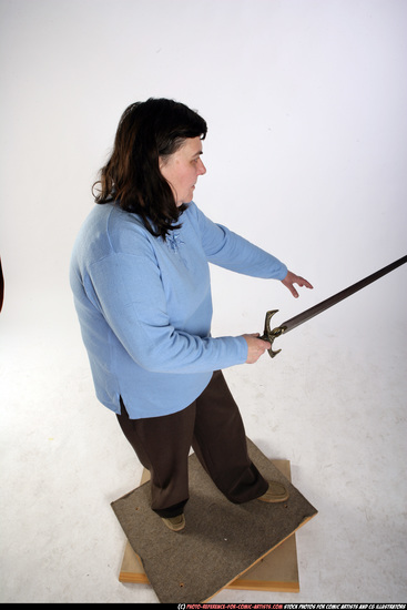 Woman Old Chubby White Fighting with sword Standing poses Casual