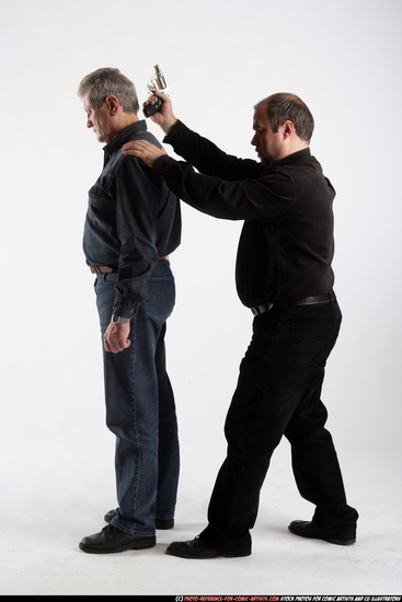 Old Chubby White Fighting with gun Standing poses Casual Men