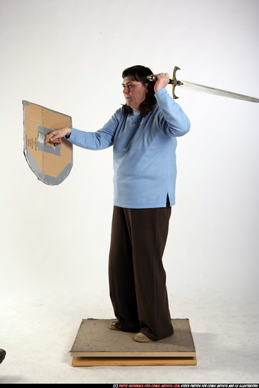 Woman Old Chubby White Fighting with sword Standing poses Casual