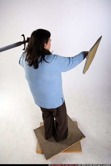 Woman Old Chubby White Fighting with sword Standing poses Casual