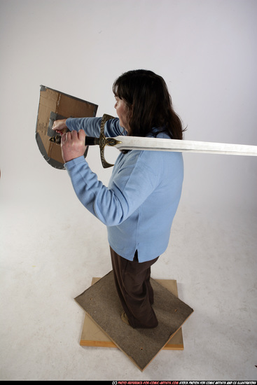 Woman Old Chubby White Fighting with sword Standing poses Casual