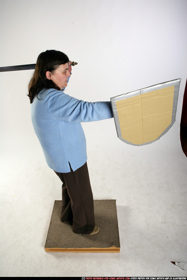 Woman Old Chubby White Fighting with sword Standing poses Casual