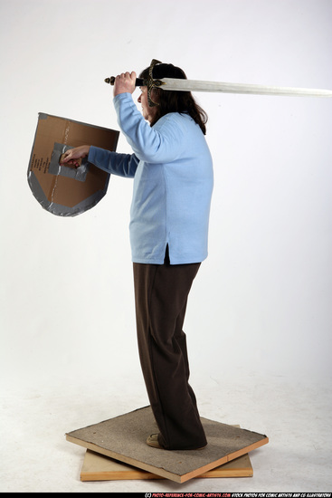 Woman Old Chubby White Fighting with sword Standing poses Casual