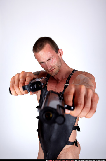 Man Adult Muscular White Fighting with gun Standing poses Casual