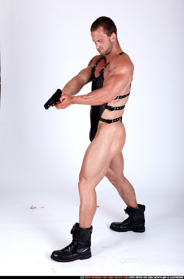 Man Adult Muscular White Fighting with gun Standing poses Casual