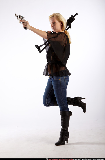 Woman Young Athletic White Fighting with gun Standing poses Casual