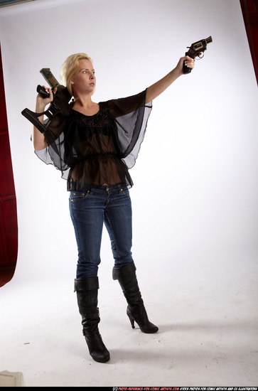 Woman Young Athletic White Fighting with gun Standing poses Casual