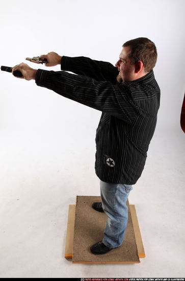 Man Adult Chubby White Fighting with gun Standing poses Casual