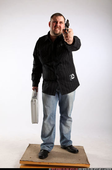 Man Adult Chubby White Fighting with gun Standing poses Casual