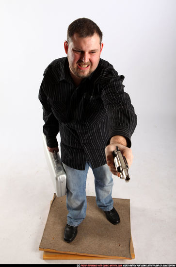 Man Adult Chubby White Fighting with gun Standing poses Casual