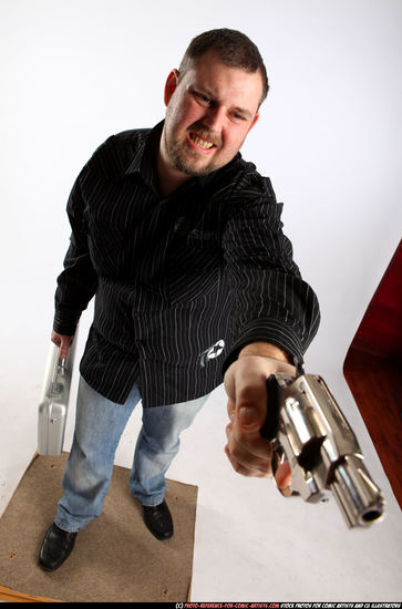 Man Adult Chubby White Fighting with gun Standing poses Casual