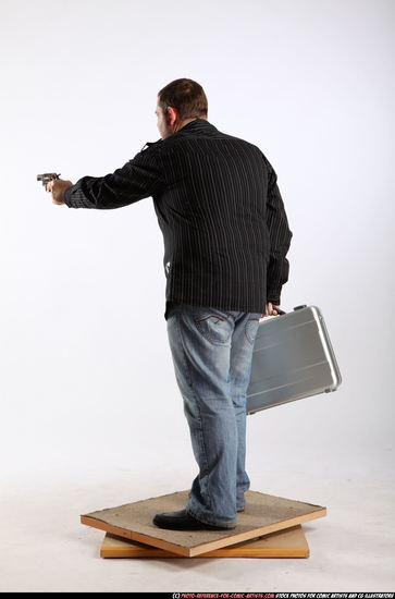 Man Adult Chubby White Fighting with gun Standing poses Casual