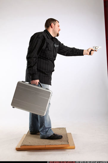 Man Adult Chubby White Fighting with gun Standing poses Casual