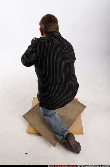 Man Adult Chubby White Fighting with submachine gun Kneeling poses Casual