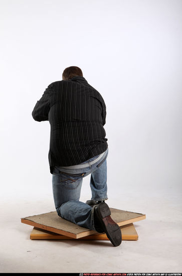 Man Adult Chubby White Fighting with submachine gun Kneeling poses Casual